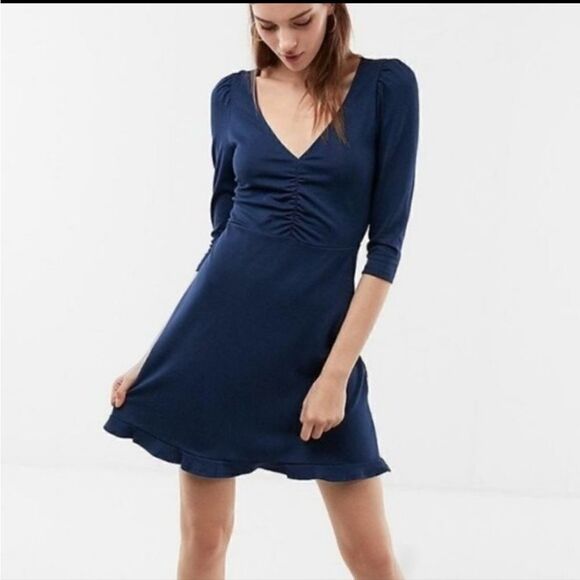 Express Deep V-Neck Ruffle Hem Fit And Flare Dress Size Medium - Picture 1 of 6
